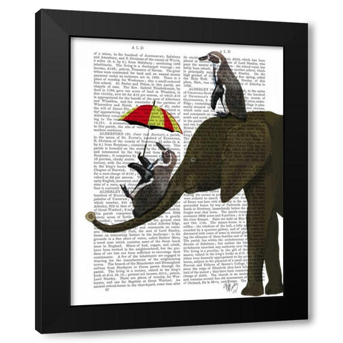 Elephant and Penguin Black Modern Wood Framed Art Print by Fab Funky