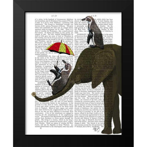Elephant and Penguin Black Modern Wood Framed Art Print by Fab Funky