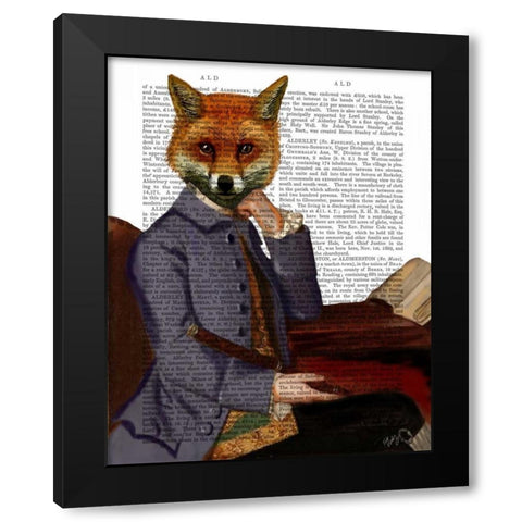 Fox With Flute Black Modern Wood Framed Art Print by Fab Funky