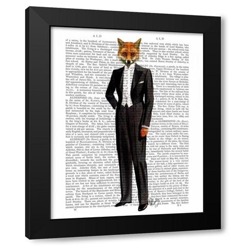 Fox In Evening Suit Full Black Modern Wood Framed Art Print by Fab Funky