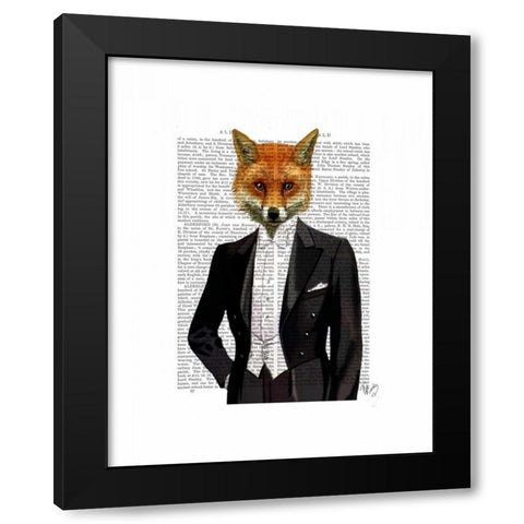 Fox In Evening Suit Portrait Black Modern Wood Framed Art Print with Double Matting by Fab Funky