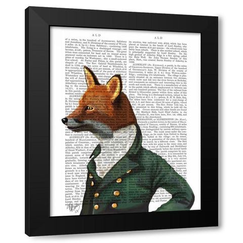Dandy Fox Portrait Black Modern Wood Framed Art Print by Fab Funky