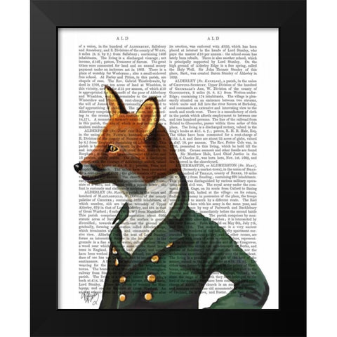 Dandy Fox Portrait Black Modern Wood Framed Art Print by Fab Funky