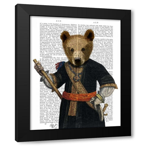 Bear in Blue Robes Black Modern Wood Framed Art Print by Fab Funky