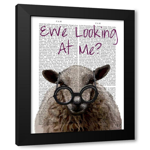 Ewe Looking at Me DeNiro Sheep Black Modern Wood Framed Art Print by Fab Funky