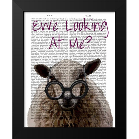 Ewe Looking at Me DeNiro Sheep Black Modern Wood Framed Art Print by Fab Funky