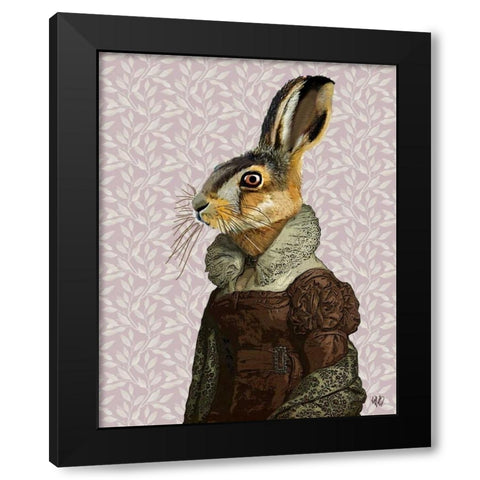 Madam Hare Black Modern Wood Framed Art Print by Fab Funky