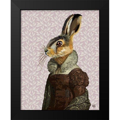Madam Hare Black Modern Wood Framed Art Print by Fab Funky