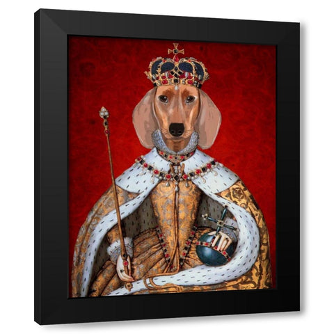 Dachshund Queen Black Modern Wood Framed Art Print with Double Matting by Fab Funky