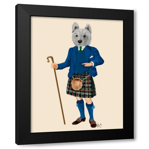 West Highland Terrier in Kilt Black Modern Wood Framed Art Print by Fab Funky