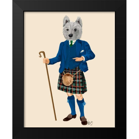 West Highland Terrier in Kilt Black Modern Wood Framed Art Print by Fab Funky