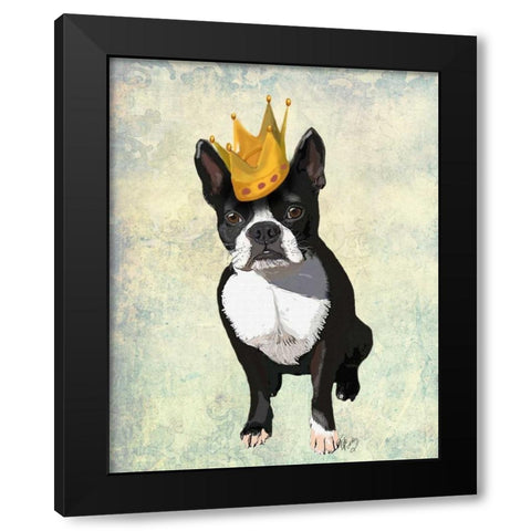 Boston Terrier and Crown Black Modern Wood Framed Art Print with Double Matting by Fab Funky