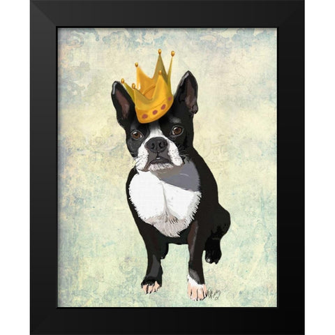 Boston Terrier and Crown Black Modern Wood Framed Art Print by Fab Funky