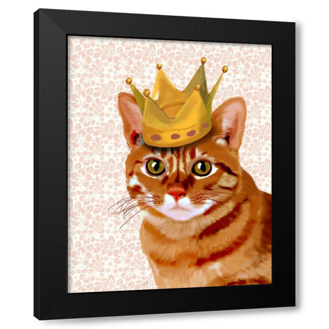 Ginger Cat with Crown Portrait Black Modern Wood Framed Art Print with Double Matting by Fab Funky
