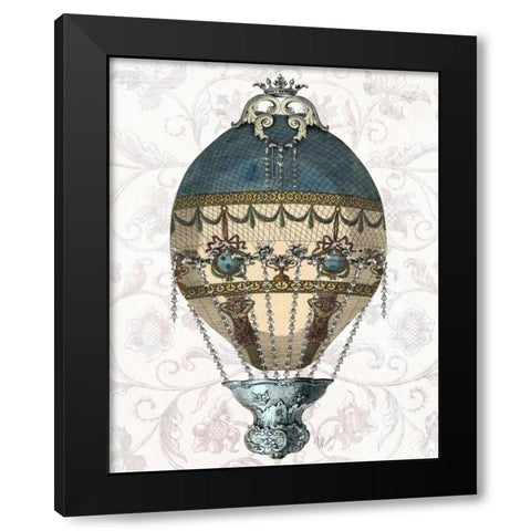 Baroque Balloon Blue and Cream Black Modern Wood Framed Art Print by Fab Funky