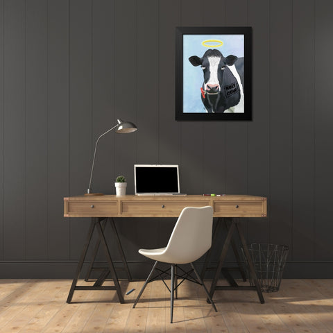 Holy Cow Black Modern Wood Framed Art Print by Fab Funky