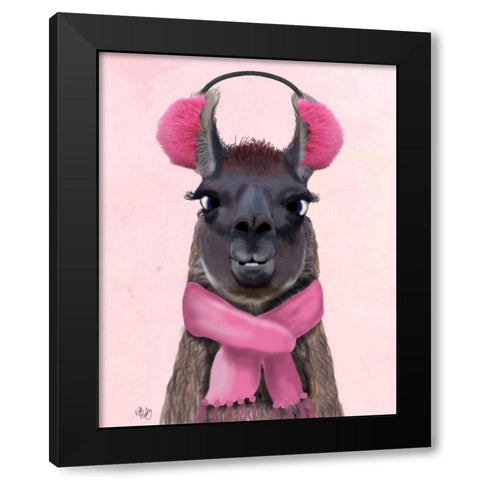 Chilly Llama Pink Black Modern Wood Framed Art Print by Fab Funky