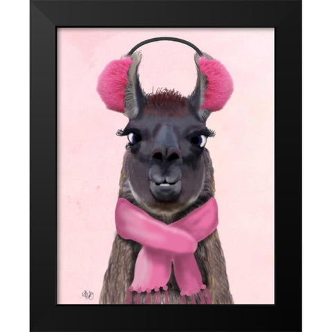 Chilly Llama Pink Black Modern Wood Framed Art Print by Fab Funky