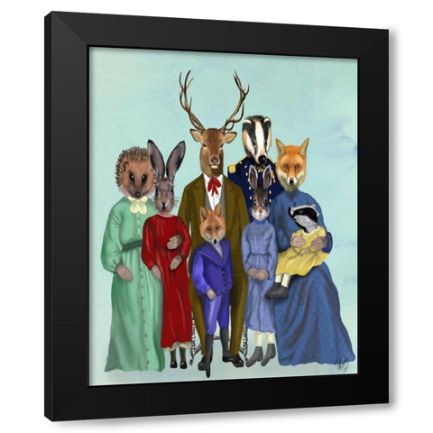 Woodland Family Black Modern Wood Framed Art Print with Double Matting by Fab Funky