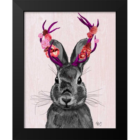 Jackalope with Pink Antlers Black Modern Wood Framed Art Print by Fab Funky