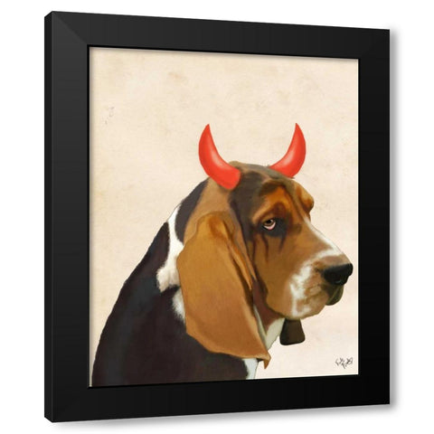 Little Devil Basset Hound Black Modern Wood Framed Art Print by Fab Funky