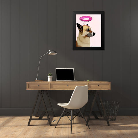 Dog with Pink Halo Black Modern Wood Framed Art Print by Fab Funky