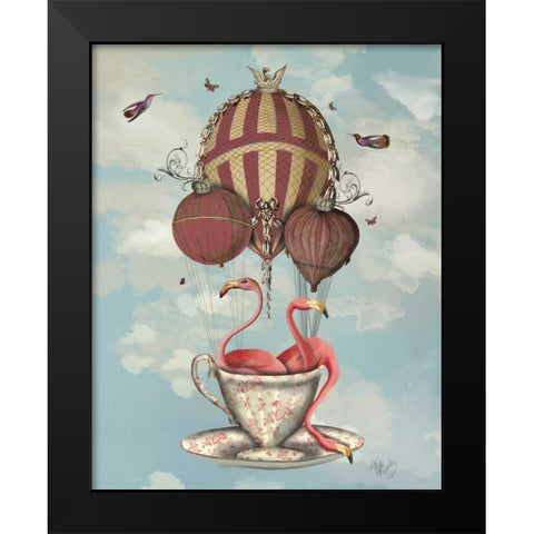 Flamingos in Teacup Black Modern Wood Framed Art Print by Fab Funky