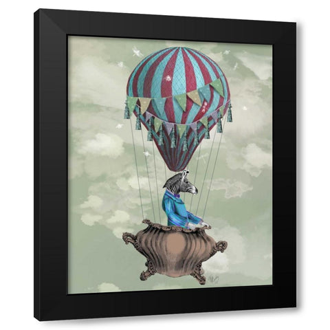 Flying Zebra Black Modern Wood Framed Art Print by Fab Funky