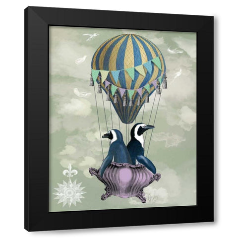 Flying Penguins Black Modern Wood Framed Art Print by Fab Funky