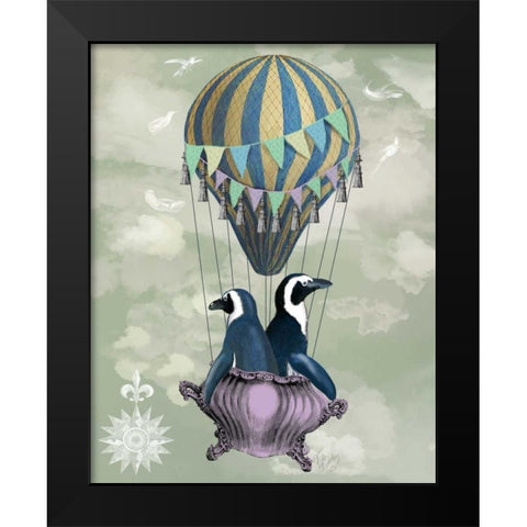 Flying Penguins Black Modern Wood Framed Art Print by Fab Funky