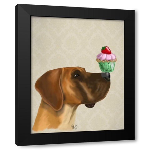 Great Dane and Cupcake Black Modern Wood Framed Art Print with Double Matting by Fab Funky