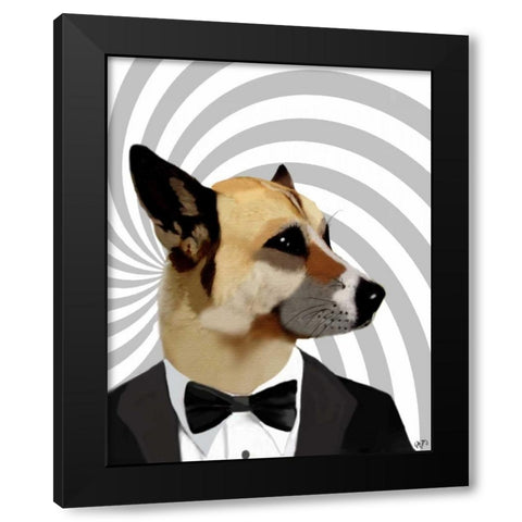 Debonair James Bond Dog Black Modern Wood Framed Art Print with Double Matting by Fab Funky