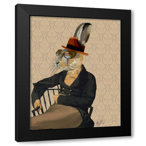 Horatio Hare on Chair Black Modern Wood Framed Art Print with Double Matting by Fab Funky