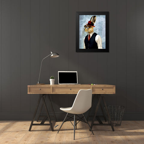 Horatio Hare in Waistcoat Black Modern Wood Framed Art Print by Fab Funky