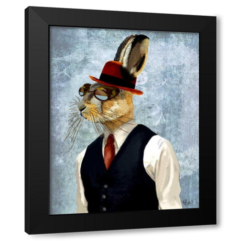 Horatio Hare in Waistcoat Black Modern Wood Framed Art Print by Fab Funky