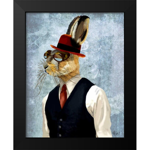 Horatio Hare in Waistcoat Black Modern Wood Framed Art Print by Fab Funky