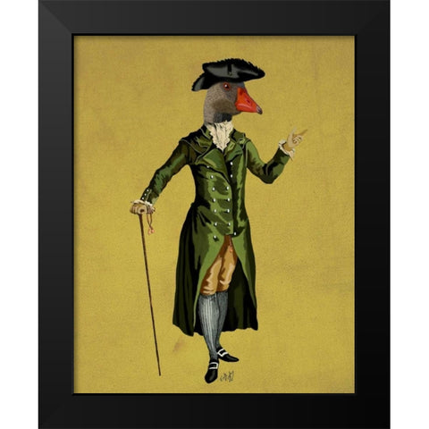 Goose in Green Regency Coat Black Modern Wood Framed Art Print by Fab Funky