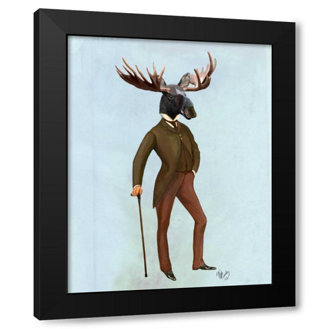 Moose In Suit Full Black Modern Wood Framed Art Print by Fab Funky
