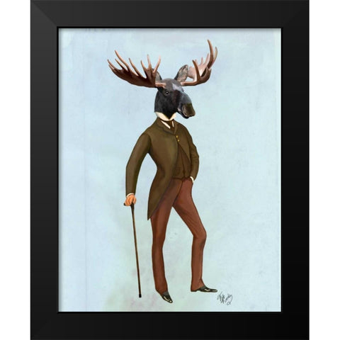 Moose In Suit Full Black Modern Wood Framed Art Print by Fab Funky