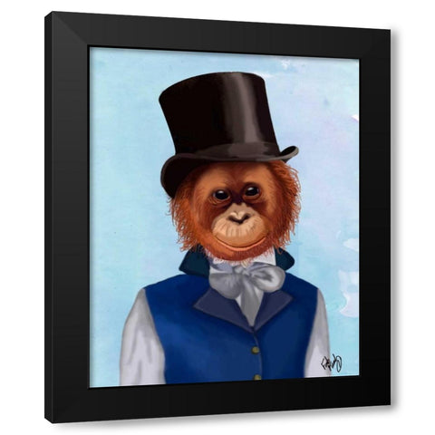 Orangutan in Top Hat Black Modern Wood Framed Art Print by Fab Funky