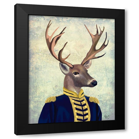 Captain Deer Black Modern Wood Framed Art Print by Fab Funky