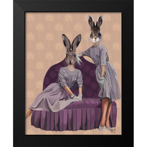 Rabbits in Purple Black Modern Wood Framed Art Print by Fab Funky