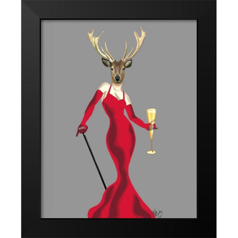Glamour Deer in Red Black Modern Wood Framed Art Print by Fab Funky