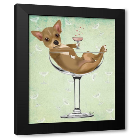 Chihuahua in Cocktail Glass Black Modern Wood Framed Art Print by Fab Funky