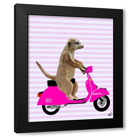 Meerkat on Pink Moped Black Modern Wood Framed Art Print with Double Matting by Fab Funky
