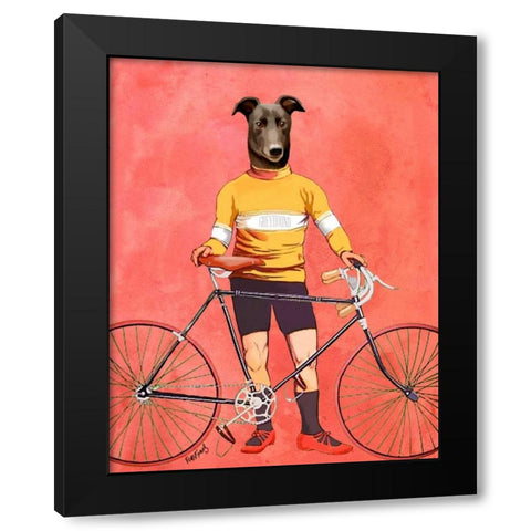 Greyhound Cyclist Black Modern Wood Framed Art Print with Double Matting by Fab Funky