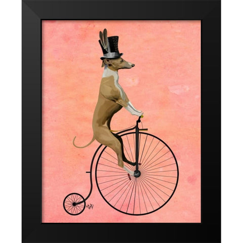 Greyhound on Black Penny Farthing Black Modern Wood Framed Art Print by Fab Funky