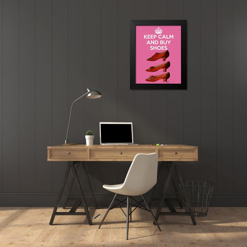 Keep Calm Buy Shoes Black Modern Wood Framed Art Print by Fab Funky