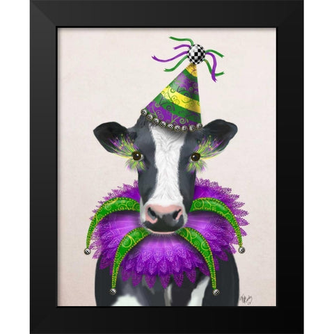 Mardi Gras Cow Black Modern Wood Framed Art Print by Fab Funky