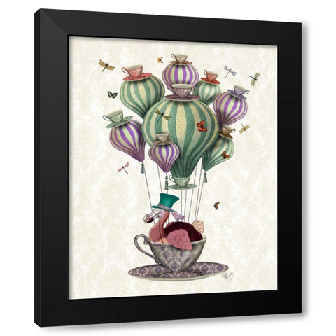 Dodo Balloon with Dragonflies Black Modern Wood Framed Art Print with Double Matting by Fab Funky